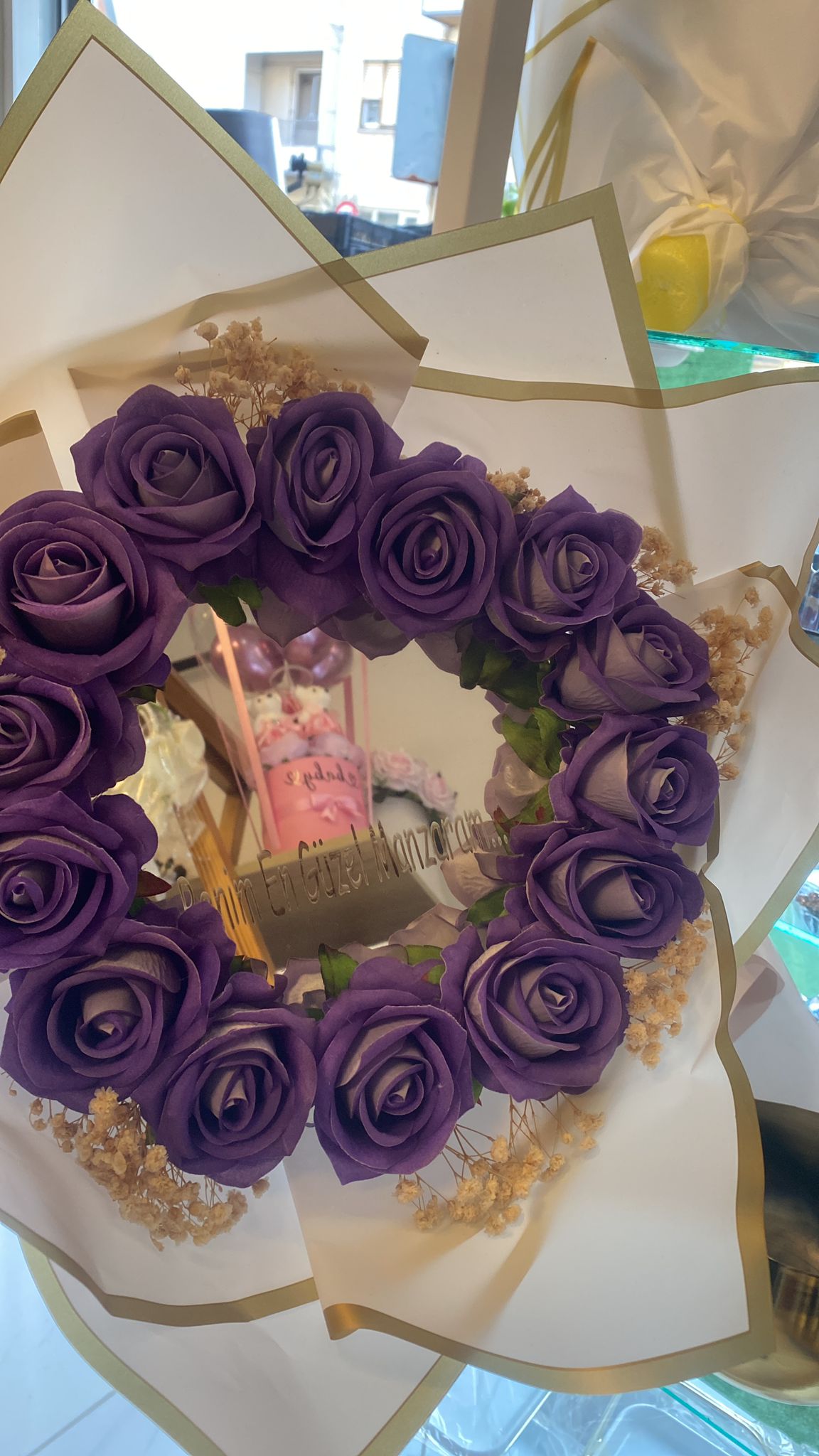 Aynalı Mor Gül Buketi